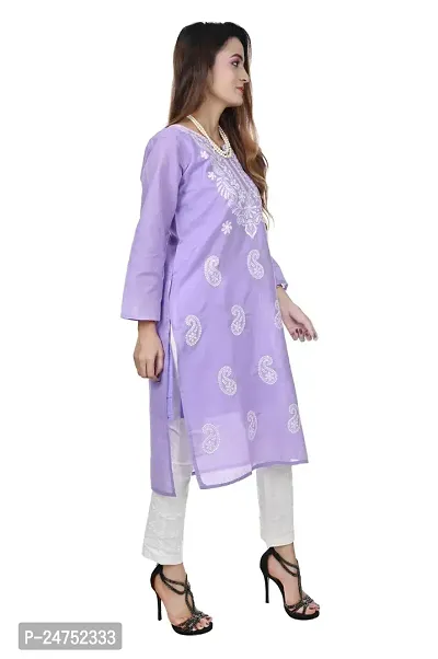 Mrs Right Boutique Design Cotton Chikankari Kurti for Womens and Girls (Medium, Purple)-thumb4