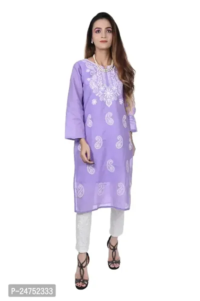 Mrs Right Boutique Design Cotton Chikankari Kurti for Womens and Girls (Medium, Purple)-thumb0
