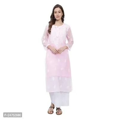 Mrs Right Boutique Design Chikankari Embroidery Kurti for Womens and Girls (Medium, Pink)