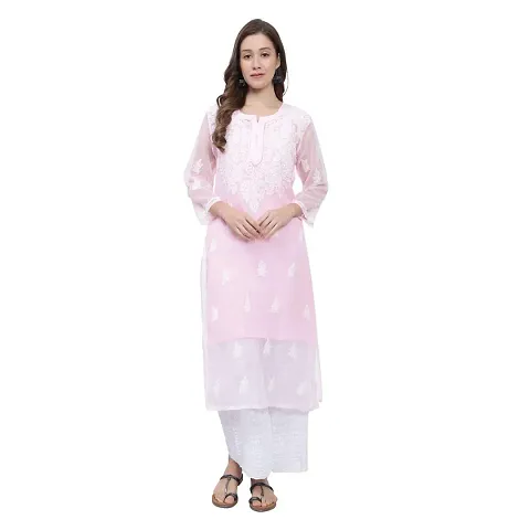 Stylish Net Straight Chikankari Embroidery Kurti