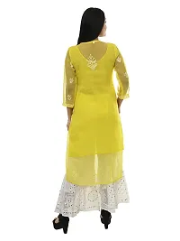 Mrs Right Boutique Chikan Kurti for Women (Medium, Yellow)-thumb1
