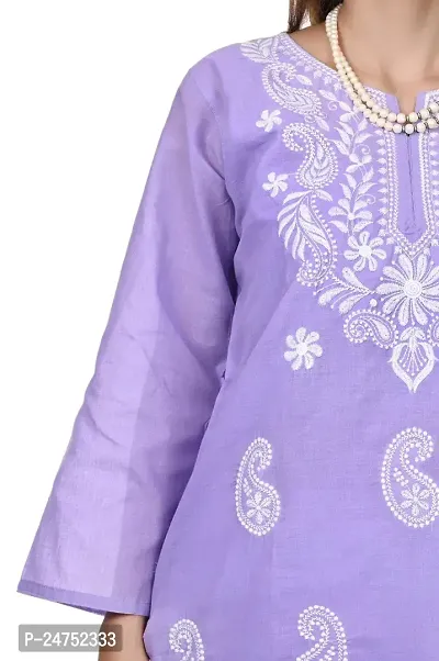 Mrs Right Boutique Design Cotton Chikankari Kurti for Womens and Girls (Medium, Purple)-thumb3