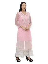 Mrs Right Boutique Chikan Kurti for Women (Medium, Pink)-thumb2