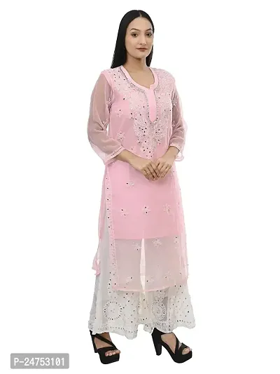 Mrs Right Boutique Chikan Kurti for Women (Medium, Pink)-thumb3