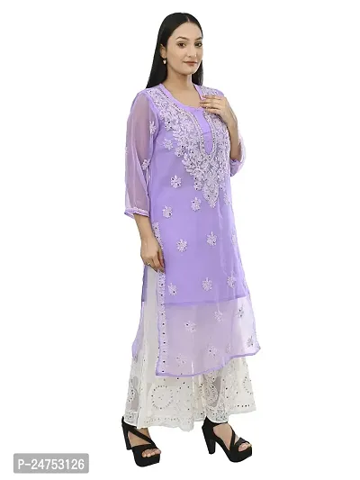 Mrs Right Boutique Chikan Kurti for Women (Medium, Purple)-thumb3