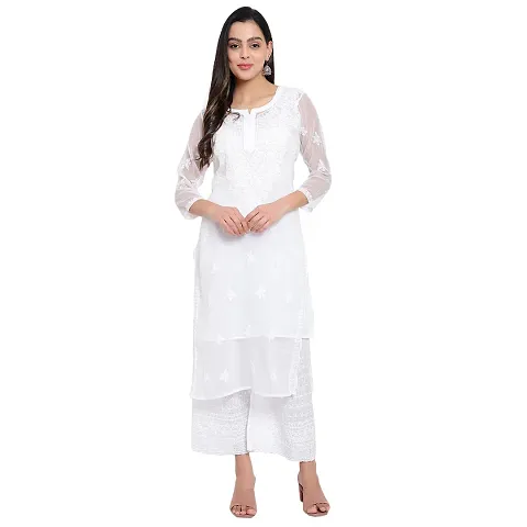 Stylish Georgette Chikankari A-Line Kurti