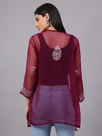 Chikankari Maroon Mirror Short Kurti-thumb1