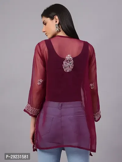 Chikankari Maroon Mirror Short Kurti-thumb2