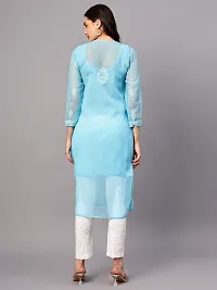 Chikankari Sky Blue Mirror Short Kurti-thumb1