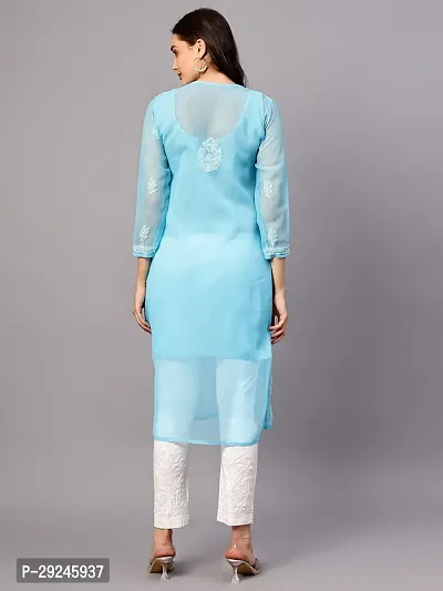 Chikankari Sky Blue Mirror Short Kurti-thumb2