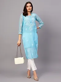 Chikankari Sky Blue Mirror Short Kurti-thumb2