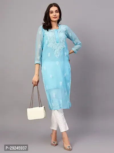 Chikankari Sky Blue Mirror Short Kurti-thumb3