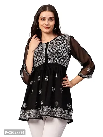 Chikan Black Mirror Short Kurti for Women