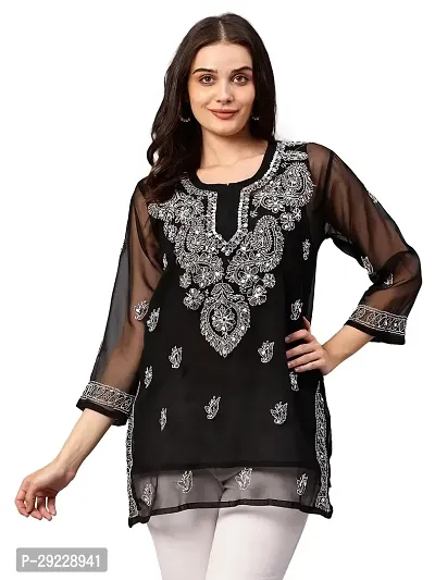 CHIKAN BLACK MIRROR SHORT KURTI