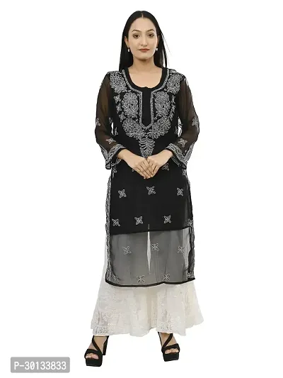 Trendy Chikankari Black Georgette Fabric Kurti