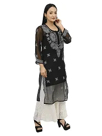 Trendy Chikankari Black Georgette Fabric Kurti-thumb1