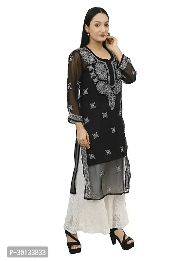 Trendy Chikankari Black Georgette Fabric Kurti-thumb2