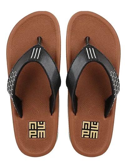 Appe Mens OrangeNavy 00489 Comfortable And Stylish Flip-Flops, Slip-On, Outdoor Casual Slippers For Daily Use
