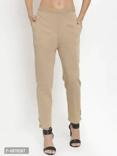 Trendy Wool Solid Mid-Rise Trouser for Women-thumb0