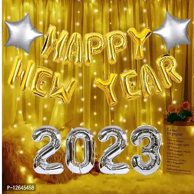 Surprises Planner Happy New Year 2023 Foil Balloons and Silver Star Foil Balloons New Year Decoration Items for New Year Celebration/Party - Pack of 18