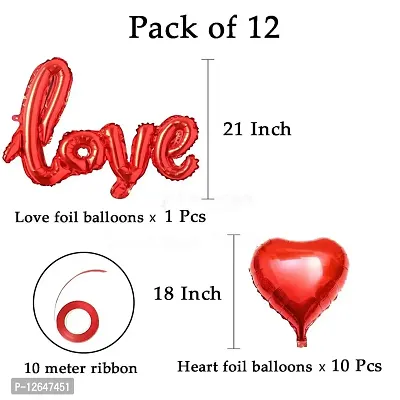 Surprises Planner Red Cursive Love Foil Balloons, Ribbon, Red Heart Foil Balloons Combo for Birthday/Anniversary/Valentine/Decoration - Pack of 12-thumb5