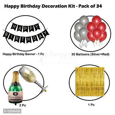 Surprises Planner Happy Birthday Banner, Metallic Balloons, Bottle Glass Foil Balloons, Foil Curtain Birthday Decoration Kit for Boys/Girls/Party/Celebration - Pack of 34-thumb2