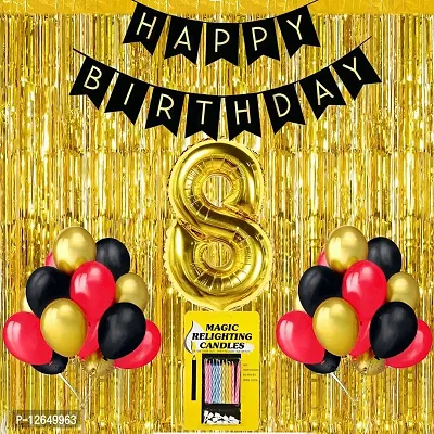 Surprises Planner Birthday Banner, Metallic Balloons, No.8 Foil Balloon, Gold Foil Curtain, Magic Candles Birthday Decoration Kit for 8th Birthday/Boys/Girls/Celebration - Pack of 34-thumb0