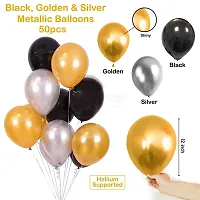 Surprises Planner Happy Birthday/Party Decoration Combo Black Gold Silver Metallic Balloons, Happy Birthday Gold Foil Banner, Silver Foil Curtain, Glue Dots - Set of 66 Pcs-thumb2