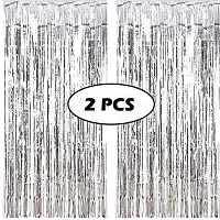 Surprises Planner Super Shiny Silver Fringe Curtains Photo Backdrops for Birthday/Anniversary/Party/Celebration - Pack of 2-thumb3