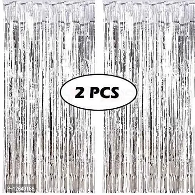 Surprises Planner Super Shiny Silver Fringe Curtains Photo Backdrops for Birthday/Anniversary/Party/Celebration - Pack of 2-thumb4