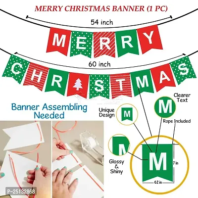 Surprises Planner Merry Christmas Banner, Star Foil Balloons, Red Green Metallic Balloons Christmas Decoration Items for Christmas Celebration - Pack of 46-thumb2