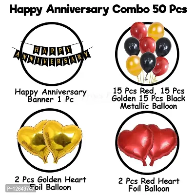Surprises Planner Happy Anniversary Banner, Heart Foil Balloons, Metallic Balloons, Gold Foil Curtain Anniversary Decoration Kit for Husband/Wife/Celebration - Pack of 50-thumb3