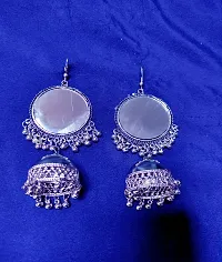 Stylish Pretty Mirror Work Silver Plated Trendy Big Jhumka Earrings For Women-thumb2