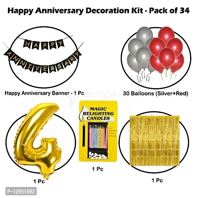 Surprises Planner Anniversary Banner, Metallic Balloons, No.4 Foil Balloon, Gold Foil Curtain, Magic Candles Anniversary Decoration Set for 4th Anniversary/Couples - Pack of 34-thumb2