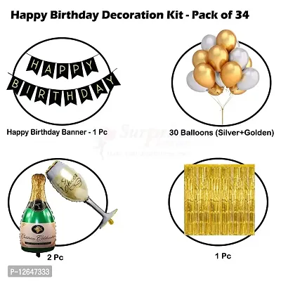 Surprises Planner Happy Birthday Banner, Metallic Balloons, Bottle Glass Foil Balloons, Foil Curtain Birthday Decoration Combo for Boys/Girls/Celebration - Pack of 34-thumb2