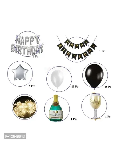 Surprises Planner Happy Birthday Banner, Star Foil Balloons, Bottle, Glass Foil Balloon, Metallic Balloons, LED Light Birthday Decoration Set for Boys/Girls - Set of 58-thumb2