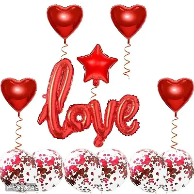 Surprises Planner Cursive Love Foil Balloon, Star Heart Foil Balloons, Red Confetti Balloons Valentine Combo for Decoration/Celebration - Pack of 12