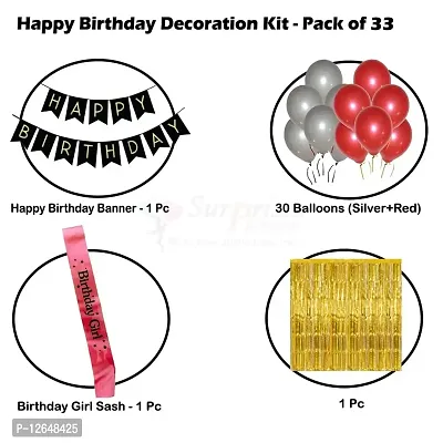 Surprises Planner Happy Birthday Banner, Metallic Balloons, Birthday Girl Sash, Foil Curtain Birthday Decoration Set for Girls/Celebration - Pack of 33-thumb2