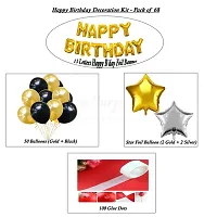 Surprises Planner Happy Birthday Foil Letters Balloons, Gold Silver Star Foil Balloons, Golden Black Metallic Balloons, Glue Dots Birthday Decoration Kit - Pack of 68-thumb1