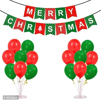 Surprises Planner Merry Christmas Cardstock Banner, Red Green Metallic Balloons Christmas Decoration Set for Christmas Celebration - Pack of 21