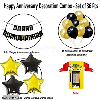 Surprises Planner Anniversary Banner, Metallic Balloons, Star Foil Balloons, Magic Candles Decoration Combo Set for Anniversary/Celebration/Couples - Pack of 36-thumb2