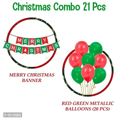 Surprises Planner Merry Christmas Cardstock Banner, Red Green Metallic Balloons Christmas Decoration Set for Christmas Celebration - Pack of 21-thumb3