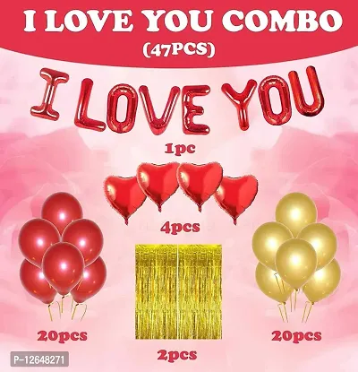 Surprises Planner I Love You Foil Balloon, Heart Foil Balloons, Gold Fringe Curtains, Metallic Balloons Valentine Combo for Decoration/Anniversary - Pack of 47-thumb4