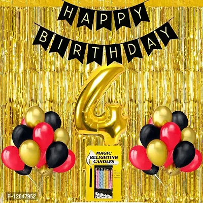 Surprises Planner Birthday Banner, Metallic Balloons, No.4 Foil Balloon, Gold Foil Curtain, Magic Candles Birthday Decoration Kit for 4th Birthday/Boys/Girls/Celebration - Pack of 34-thumb0