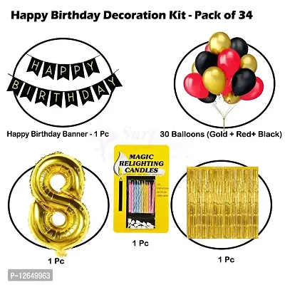 Surprises Planner Birthday Banner, Metallic Balloons, No.8 Foil Balloon, Gold Foil Curtain, Magic Candles Birthday Decoration Kit for 8th Birthday/Boys/Girls/Celebration - Pack of 34-thumb2