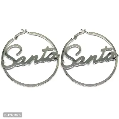 Kriosm Jewels Christmas Collection Silver Plated Santa Earring for Women, Silver