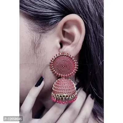 Kriosm Jewels Premium Gold Plated Jhumka Earring for Women, Maroon-thumb2