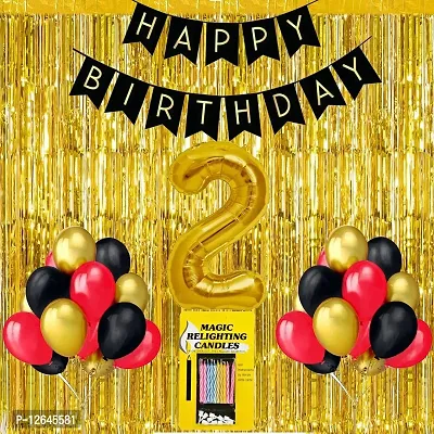 Surprises Planner Birthday Banner, Metallic Balloons, No.1 Foil Balloon, Gold Foil Curtain, Magic Candles Birthday Decoration Kit for 2nd Birthday/Boys/Girls/Celebration - Pack of 34