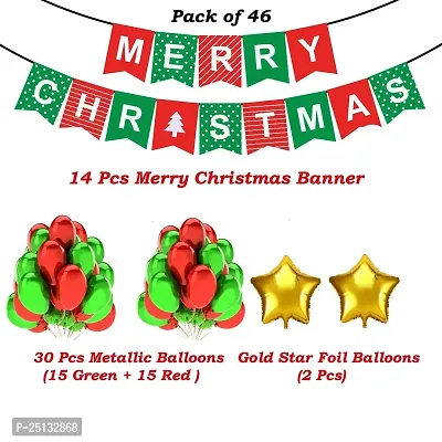 Surprises Planner Merry Christmas Banner, Star Foil Balloons, Red Green Metallic Balloons Christmas Decoration Items for Christmas Celebration - Pack of 46-thumb4