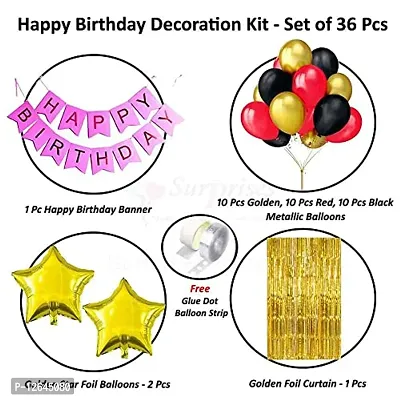 Surprises Planner Birthday Banner, Metallic Balloons, Gold Star Foil Balloons, Foil Curtain, Glue Dot, Arch Strip Birthday Decoration Kit for Boys/Girls/Celebration - Pack of 36-thumb2